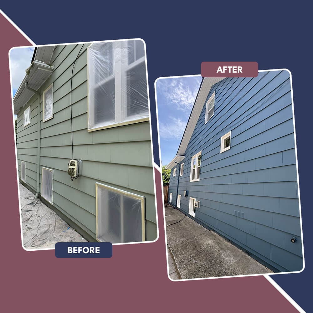 before and after photo of an exterior home in Seattle, WA