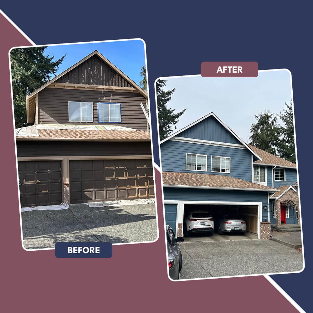 before and after photo of an exterior home in Seattle, WA
